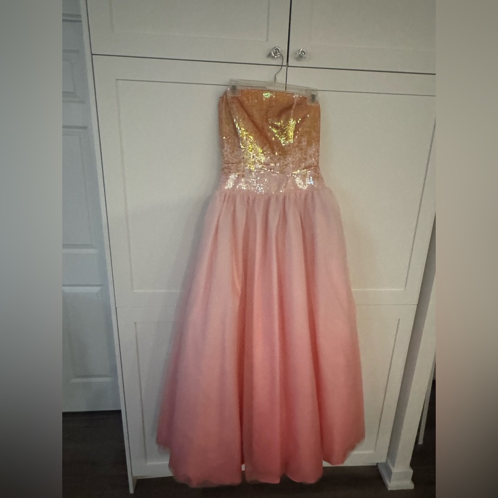 Pink and Gold Strapless Gown